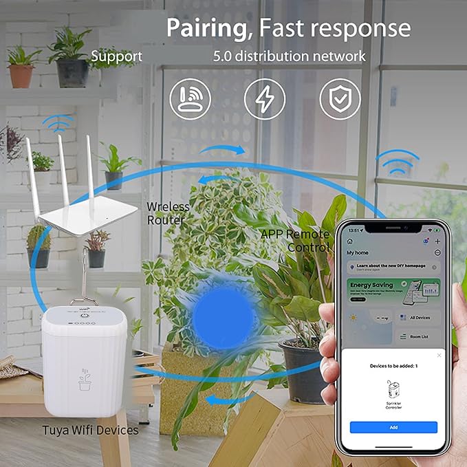 banapoy Automatic Watering System, Vacation Self Watering Drip Irrigation Kit Smart WiFi Plant Waterer, Adjustable Drip Mode, APP Control, for Indoor Office Garden Plant