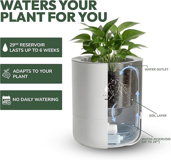 Smart Self Watering Planter with WiFi Bridge & App Control – AI Plant Care System with Sensors, Automatic Watering, Alerts – Modern Indoor Planter for Houseplants