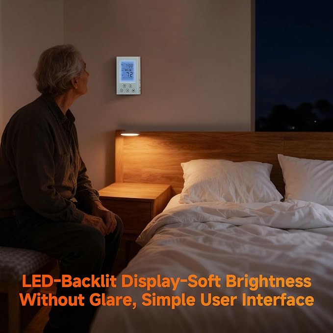 7-Day Programmable Thermostat for House Radiant Underfloor Heating,Home Floor Heating Controller,Adaptive AC Voltage(120/240V),Dual Sensing(Air&Floor Sensor) Built-in Class A GFCI,LED Backlit Display