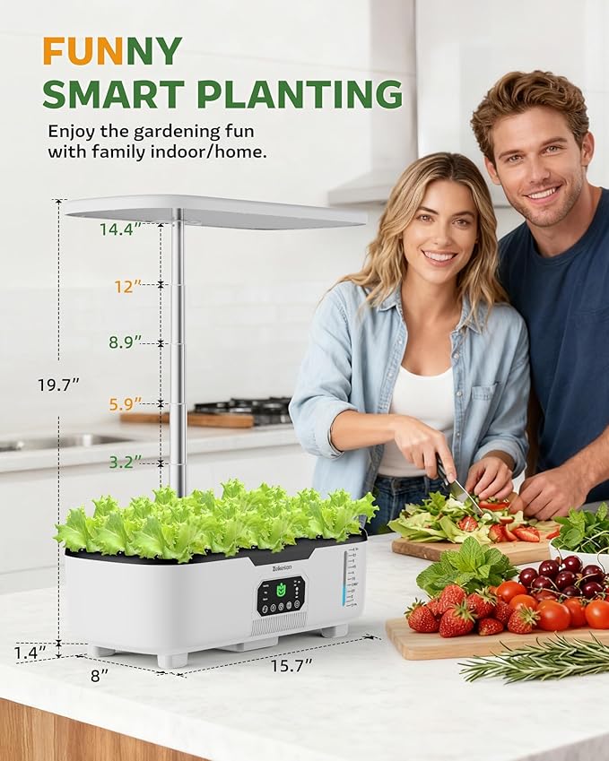 Misting Hydroponic Growing System Kit 15-Pods Indoor Smart Herb Garden Planter with LCD Touch Panel 6L Large Tank for Herb/Vegetables/Flowers/Fruits, Gardening Gifts for Women Men Beginners - White