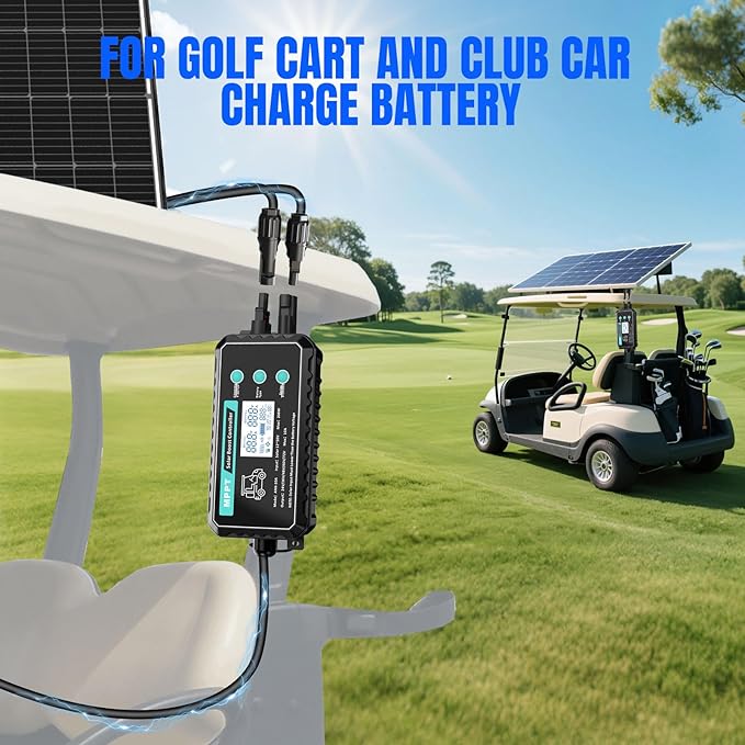 Waterproof 10A Boost MPPT Solar Charge Controller For36V/48V/60V/72V Lead-Acid, LiFePO4, Gel, Batteries Solar Charge 48 Volt Golf Cart Batteries,Electric Bike etc,Golf Cart Accessories
