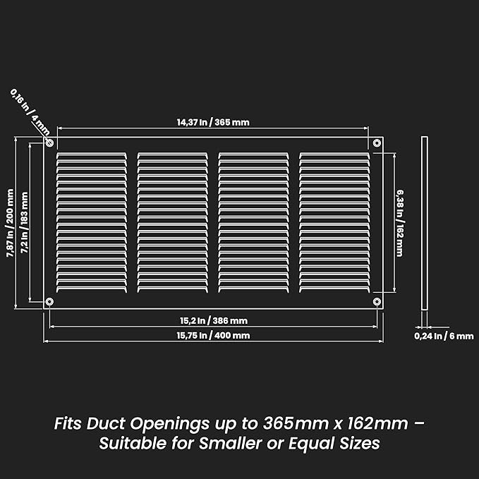 Repa Market 16" x 8" Inch (Outer Dimensions) White Adjustable Air Vent Cover - Galvanized Steel HVAC Air Vent Register - Heating, Cooling Toe Kick Vent Cover - Wall, Ceiling Return, Intake Air Grille
