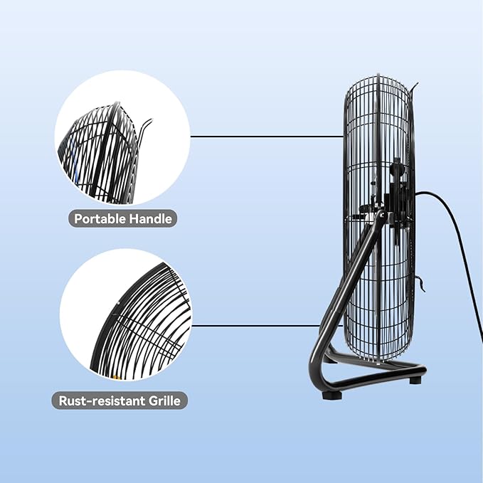 2PCS 18 Inch Heavy Duty Floor Fan Pro Series - 3200 CFM 3 Speed High Velocity Metal Floor Fan, Industrial Fan 360° Tilt for Commercial, Warehouse, Patio, Shop, Garage, Barn UL Safety Listed