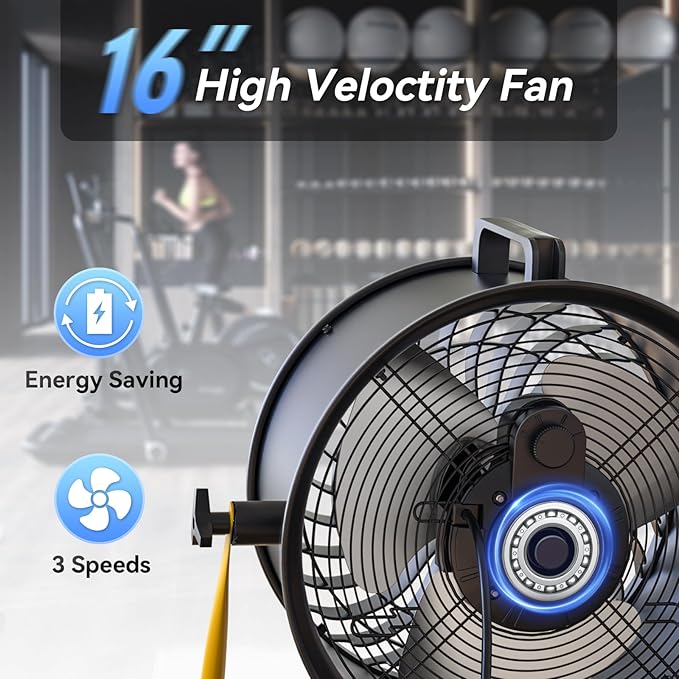 CCGIRU 16" High Velocity Floor Fan, 3000 CFM 3-Speed Industrial Shop Fan with Wall-Mounting System,Heavy Duty Metal Fan for Workshop, Garage and Warehouse - UL Safety Listed