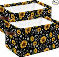Black Yellow Sunflower Storage Bins Cubes Waterproof Cloth Storage Basket,Summer Botanical Farmhouse Floral Foldable Storage Bags for Shelf Clothes Storages Organizers with Handles 15x11x9.5 in 2PCS