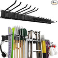 48 Inches Garage Organization,Wall Mount Garden Tool Organizer, 660lbs Adjustable Heavy Duty Metal Hanging Hooks, Garden Tool Hangers Storage Rack for Garage, Yard, and Shed (3 Racks, 9 Hooks)