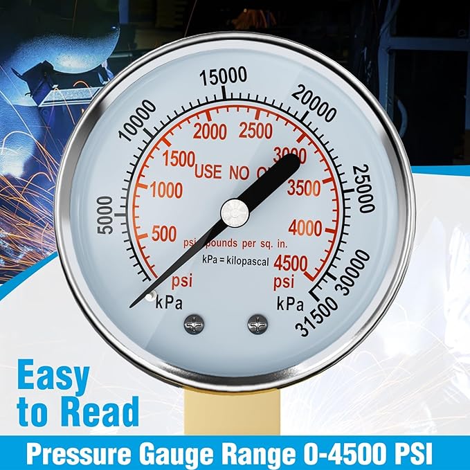 BETOOLL Dual Output Argon Regulator - MIG/TIG Flow Meter Gas Gauge with 2PCS 6.6 Feet Hoses, 0-60 SCFH, 0-4500 PSI, CGA580 Inlet Connection for Argon/CO2