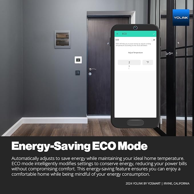 YoLink Thermostat 2, Smart Home & Commercial Thermostat with Dual-Stage Heating & Cooling, Heat Pump Support, External Sensors, Remote App Control, Alexa & Google, LoRa Longest Range, Hub Required
