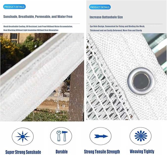 Large Sun Shade Net for Garden 50% UV Protection White Shade Cloth for Greenhouse 3.3'x6.6' 10'x10' 10'x13' 13'x20' 20'x20' Outdoor Sun Shelter for Beach Patio and Backyard(6.6' x10')