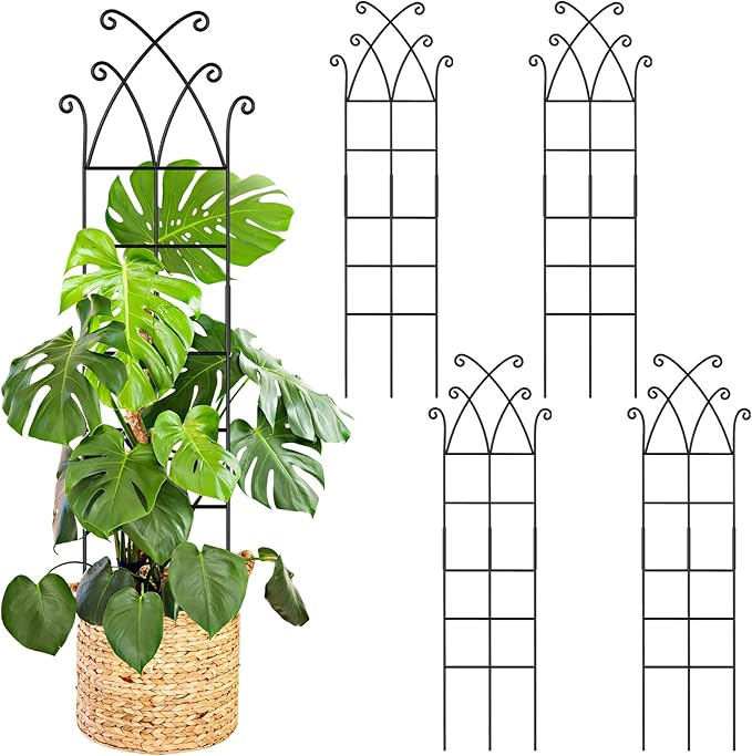 33.8in Tall Trellis for Climbing Plants Indoor & Outdoor, 4 Pack Metal Trellis for Potted Houseplant, Sturdy Support for Ivy, Pothos, Monstera, Hoya and Flower Vines, Black