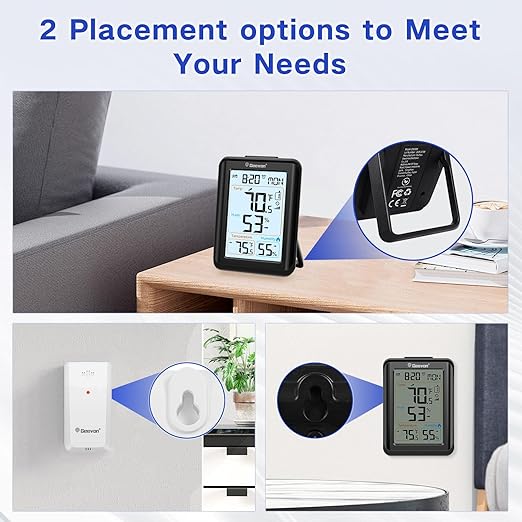 Geevon Indoor Outdoor Thermometer for Seniors – Digital Temperature & Humidity Monitor with Alarm Clock, 3.8" Large Display, Backlight, 3 Channels, Battery Operated for Home, Bedroom, Greenhouse