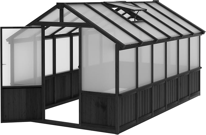 MUPATER 8' x 12' Outdoor Walk-in Greenhouse for Backyard, Wooden Polycarbonate Greenhouse with Lockable Door and Ventilated Window, Heavy Duty Green House with UV Protection & Heat Insulation, Black