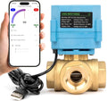 U.S. Solid WiFi Smart Motorized Ball Valve 3/4 inch NPT for Water Control & Irrigation, 3 Way Brass Electric Valve, USB Powered, LED Status Indicator, Flow Direction Window, Remote On/Off Control