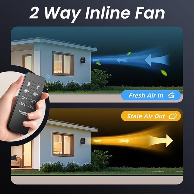 4 Inch Inline Fan with Remote,2Way 6 Speed Inline Duct Fans High-Efficiency Exhaust Duct Fan DC Motor, Low Noise HVAC Ventilation in Basement Bathroom Workshop Attic P126