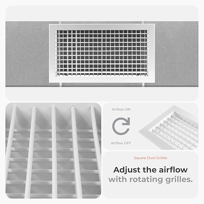 17" x 9" Aluminum Supply & Return Air Grille – Powder-Coated Wall Vent Register Cover with Adjustable Louvers – Flat Duct HVAC Ventilation System Exhaust & Intake Vent with Mounting Clips