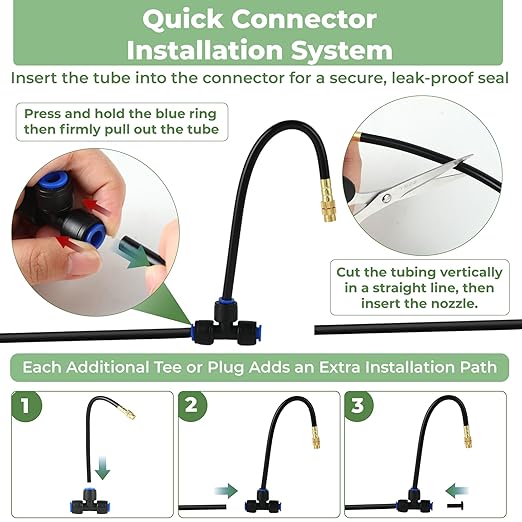 50FT Drip Irrigation System for Garden: Quick Connect PE Tubing Automatic Water Sprinkler Kit Adjustable Misting Part 1/4" Watering Hose for Outdoor Raised Bed Plants Flower Yard Greenhouse