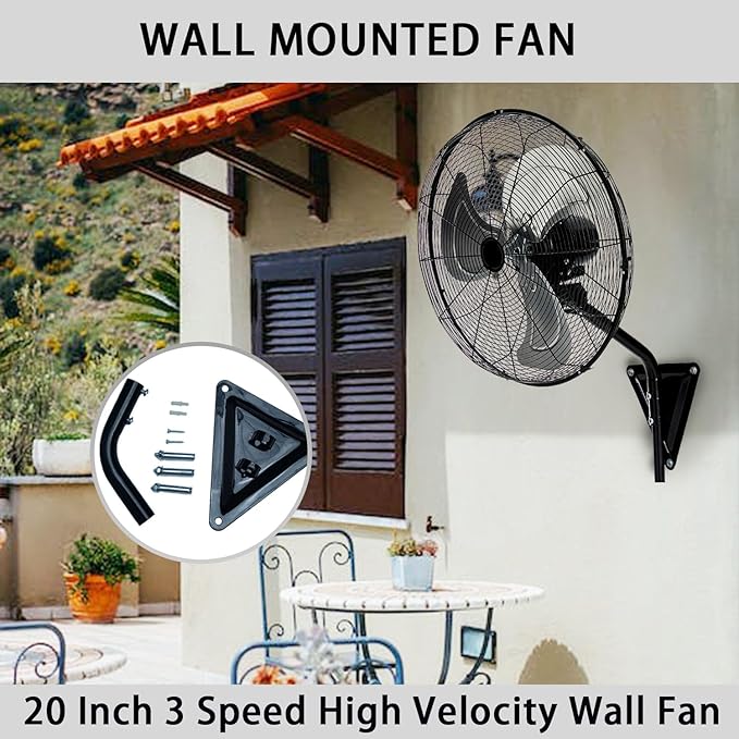 2 Pack 20" Wall Mount Fan, 7100CFM Heavy Duty Wall Fan with 3-Speed & Adjustable Tilt, High Velocity Industrial Oscillating Fans for Garage, Factory, Patio, Porch, Shop & Commercial Use - ETL Listed