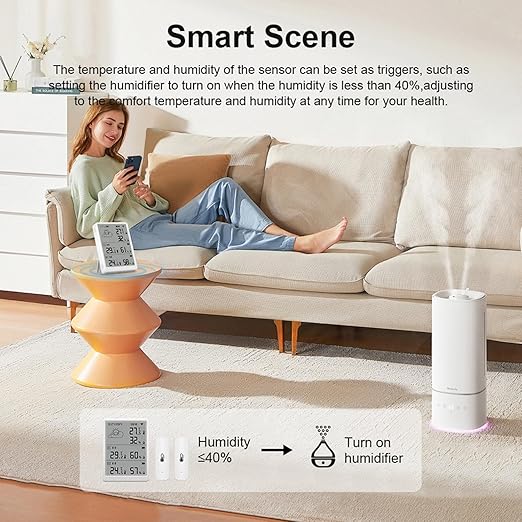 WiFi Thermometer Hygrometer Indoor: Digital Smart Temperature Humidity Monitor with App Notification Alert, Data Storage Export, 100m Range, Compatible with Alexa (3Sensors+1Base Station)