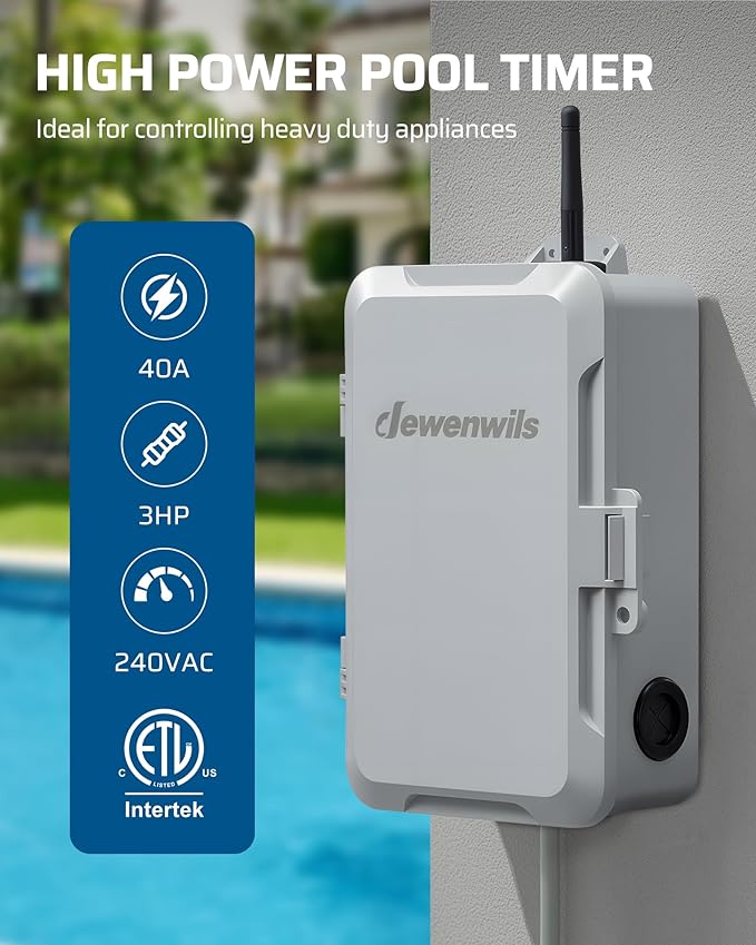 DEWENWILS Pool Pump Timer, Heavy Duty Outdoor WiFi Timer Box, 40A 240VAC 3HP, Work with Smart Life, Alexa, Google Assistant, Easy Wiring for Pool, Water Heater, ETL Listed