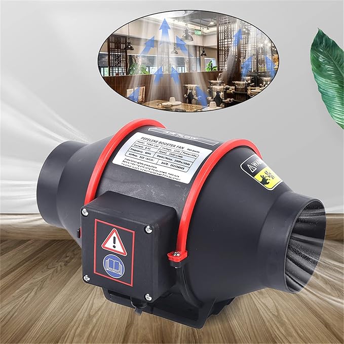 4 inch 182 CFM Inline Duct Ventilation Fan Silent Waterproof Exhaust Fan Split Vent Exhaust Blower Air Circulation for Kitchen Greenhouses Grow Tent Bathroom BBQ Shop 310m³/h (4 inch/Black)