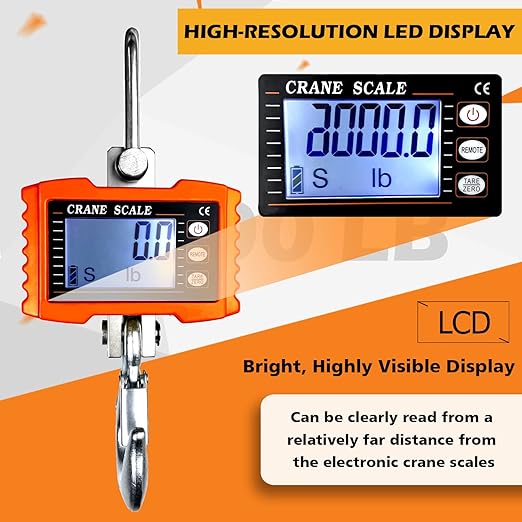 YATOINTO 2200lb Digital Crane Scale High Precision Heavy Duty Industrial Hanging Scale with Remote Control Aluminum Case CE Certified Electronic Weighing Crane Scale, for Garage Farm Hunting (Orange)