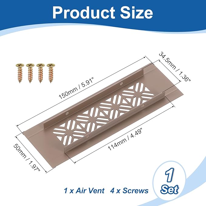 uxcell Aluminum Alloy Air Vents, 150 x 50mm / 5.9 x 2" Rectangle Louvered Ventilation Grille Cover with Mounting Screws for Door Cabinet Wardrobe, Brown