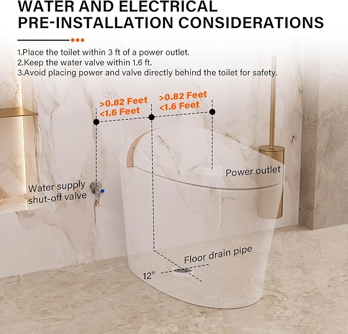 DeerValley Smart Toilet with Bidet Built In, Tankless Toilet with Heated Bidet Seat, Auto Flush, Warm Water & Dryer, Deodorization, and Remote Control