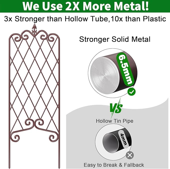AMAGABELI GARDEN & HOME 2 Pack 47” x 16” Metal Garden Trellis for Climbing Plants Outdoor Trellis for Climbing Roses Vines Vegetables Metal for Ivy Cucumbers Brown