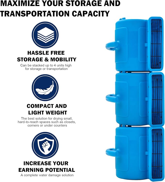 MOUNTO 1/4hp 1000CFM 2 Speed Air Mover Carpet Dryer Floor Fan Cooling Fan (Blue)