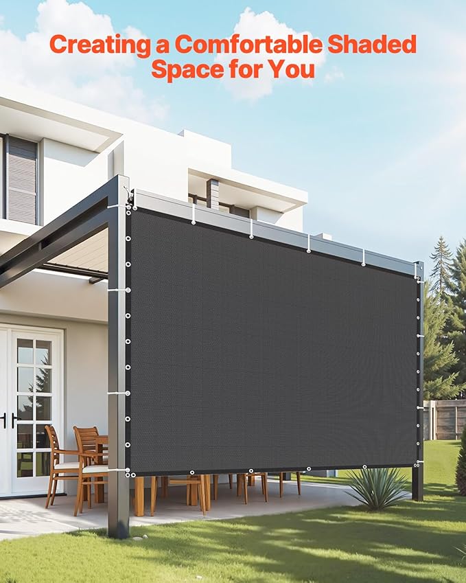 VEVOR 90% Sun Shade Cloth, 10 x 10 ft Pergola Shade Cover with Stainless Steel Grommets, Sun Shades Canopy Privacy Screen with 140 GSM HDPE Material, for Outdoor, Patio, Garden, and Backyard (Black)