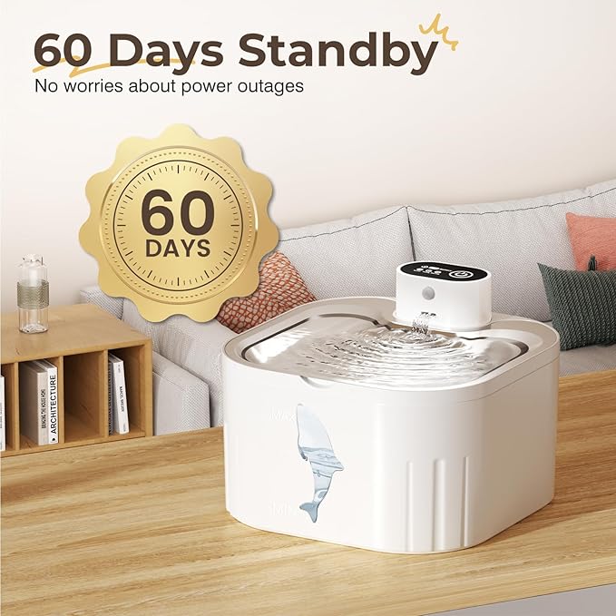 Battery Operated Cat Water Fountain 3L Water Fountains for Cats Indoor with Stainless Steel Tray Ultra-Silent Automatic Water Dispenser for Pet Easy Clean Wireless Cat Fountains for Drinking