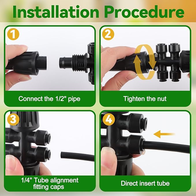 Kalolary 8PCS 1/2'' to 1/4'' Barbed Tee Quick Connector, Push-to-Fit Drip Irrigation Fittings Anti-Leak Locked Splitter Fitting for Irrigation Tubing with 6-Way Connector& 6 Plugs