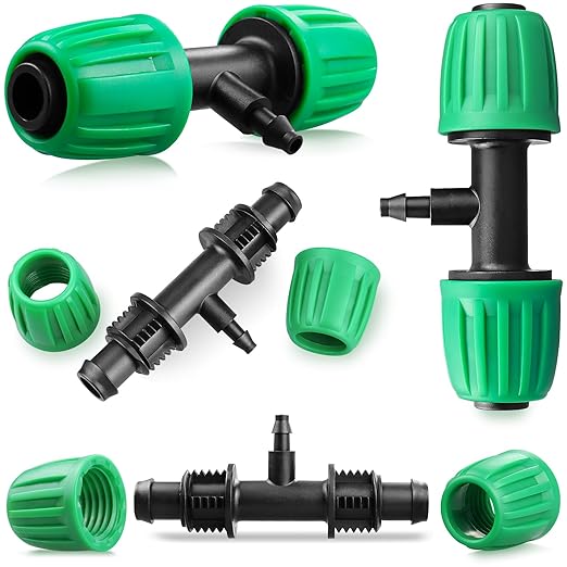 Gardrip 12 Pack Drip Irrigation Fittings for 1/2 Inch to 1/4 Inch Tubing Reducing Tee：1/2" (1/2" ID x 0.65" OD) to 1/4" Drip Line Anti-drop Locked Nut Barbed Reducer Tee Connectors