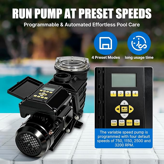 Variable Speed Pool Pump,2HP In/Above Ground Pool Pump,220V-240V High Flow Powerful Self Primming Swimming Pool Pumps with 2inch NPT Connectors,Filter Basket