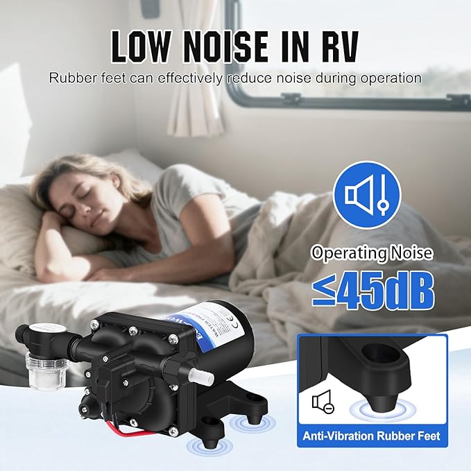 ECO-WORTHY 12V RV Water Pump, 3.5 GPM, 55 PSI, Self Priming Water Pump with Pressure Switch, 4-Chamber Fresh Water Pump for Boat Marine Camper Truck Shower Sprayer
