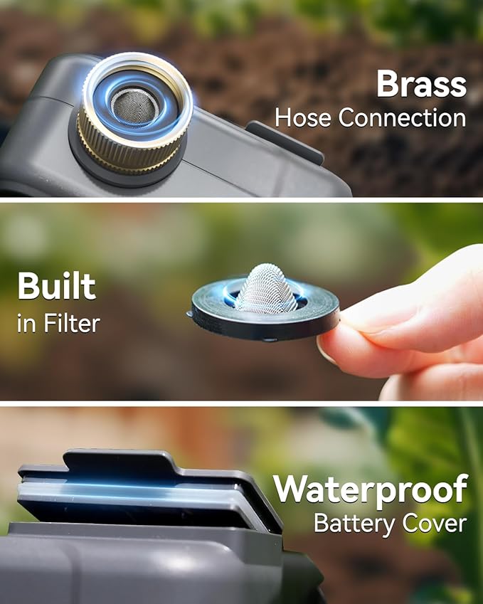 RAINPOINT Sprinkler Timer for Garden Hose - Hose Timer with Cycle & Soak/Rain Delay/Automatic Watering/Manual Watering, Programmable Irrigation System with Large Display for Lawn, Yard, Brass Inlet
