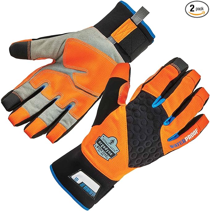 Waterproof Work Gloves, High Visibility, Thermal Insulated, Touchscreen, Enhanced Grip, Ergodyne ProFlex 818WP,Orange