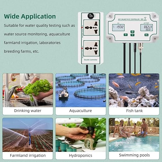 24/7 Online WiFi pH EC Monitor, EC PPM pH Mete Hydroponic Nutrients Smatr Monitor, APP Online Nutrient Meter with Data Logger Function for Nutrient Reservoir Water Tank DWC Indoor Garden