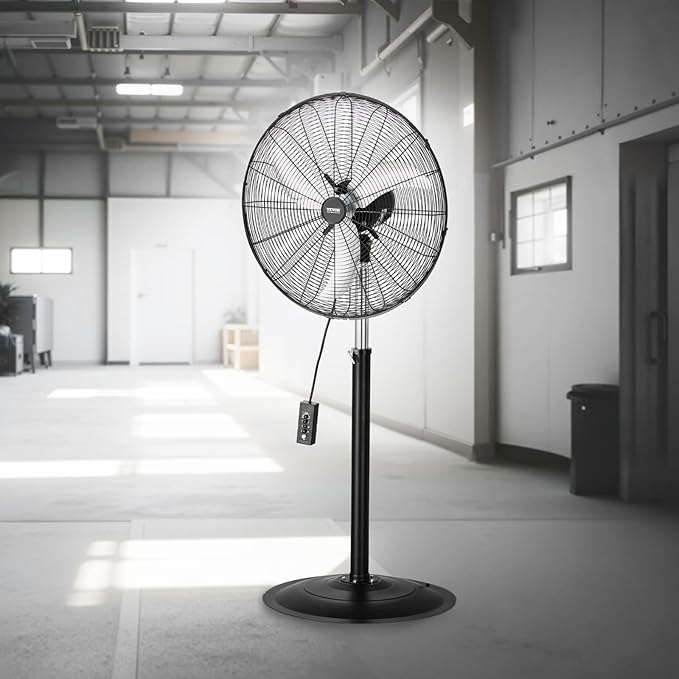VEVOR Industrial Pedestal Fan, 24 Inch 85-Degree Oscillating Fan, Height Adjustable Standing Fans with 3 Adjustable Speeds, High Power Floor Fans for Office, Black