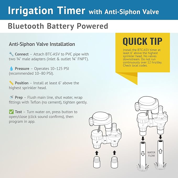 DIG BTC-ASV Bluetooth Battery Powered Weatherproof Wireless Irrigation Controller w/ Anti Siphon Valve - Smart, Easy-to-Use, Compatible with Residential Drip and Sprinkler Irrigation Systems