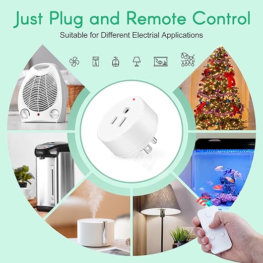 NineLeaf Remote Control Outlet, Wireless Plugs Outlet, Remote Light Switches Wireless, Timer Outlet for Lights, Lamps, Fans, Small Appliance, 15A/1500W, Up to 500ft Range
