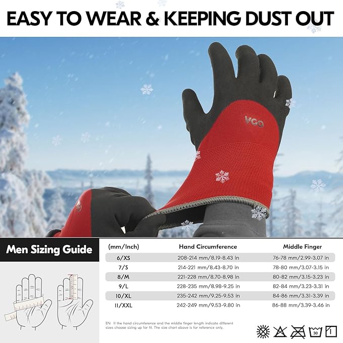 Vgo... 5-Pairs Freezer Winter Work Gloves, Double Lining Rubber Latex Coated for Outdoor Heavy Duty Work (Size L, Red, RB6032)