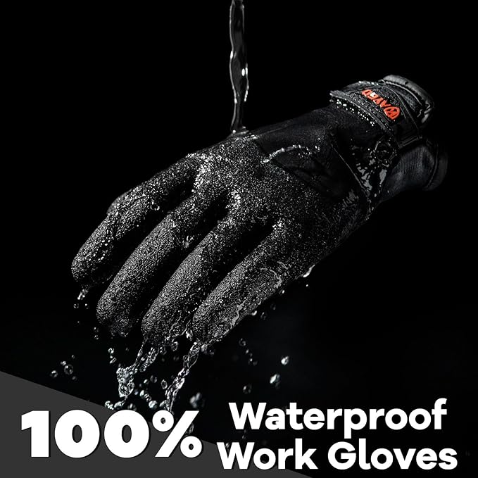 KAYGO Winter Waterproof Thermal Work Gloves for Men and Women, Full Hand Latex Coated, Acrylic Insulated Liner for Freezer Cold Weather, Fine Crinkle Grip,KG140W,Black,M