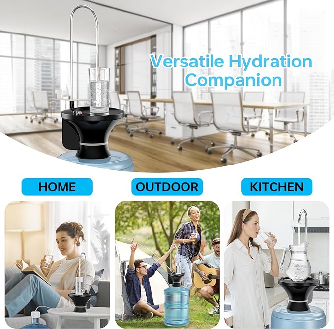 Drinking Water Dispenser Pump, Automatic Electric Drinking Water Bottle Pump for 2-5 Gallon Water Jugs, USB Rechargeable with 2 Switch Control, Stable and Portable for Home, Kitchen, Office, Camping
