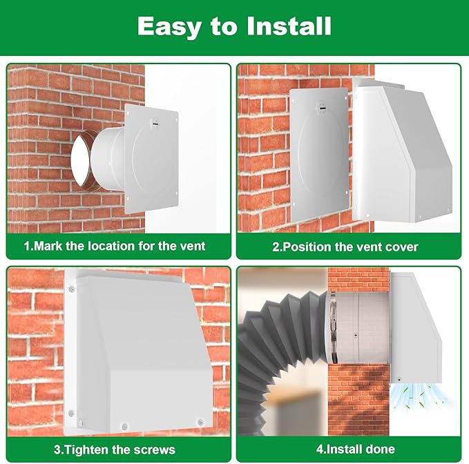 8 Inch Hooded Wall Vent with Screen and Damper, Galvanized Steel Dryer Vent Cover Outside, Wall Vent Cover Cap Exterior Air Exhaust Fan for Kitchen Range Hood HVAC Duct Dryer Vent