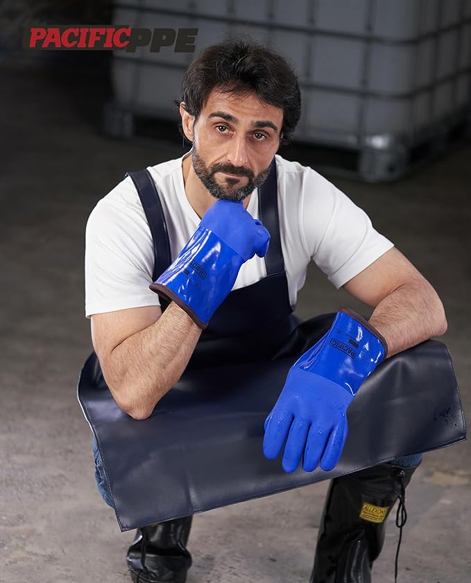 PACIFIC PPE 3 Pairs Thermal Insulated Freezer Gloves for Winter, Chemical & Oil Resistant, Waterproof, Men and Women, Blue, X-Large