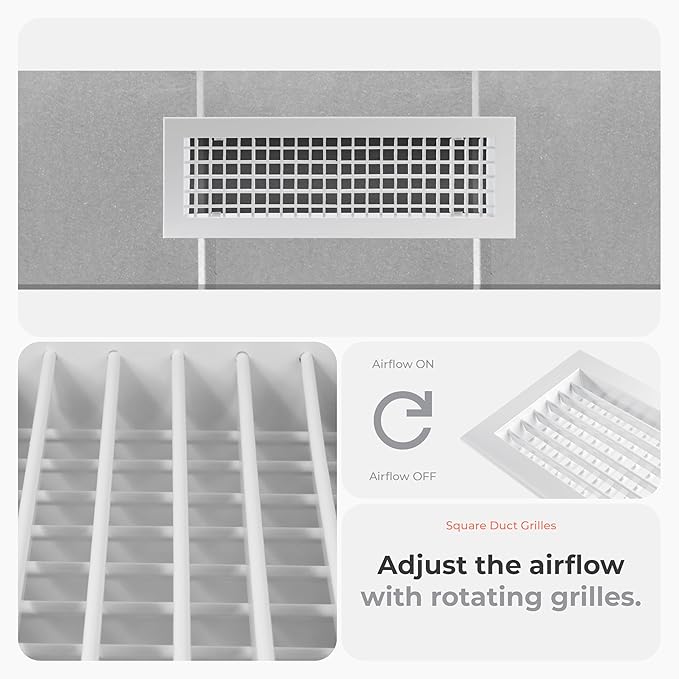 17" x 5" Aluminum Supply & Return Air Grille – Powder-Coated Wall Vent Register Cover with Adjustable Louvers – Flat Duct HVAC Ventilation System Exhaust & Intake Vent with Mounting Clips