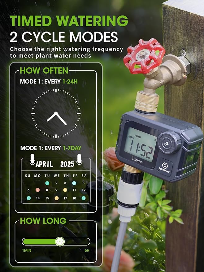 Sprinkler Timer for Garden, Programmable Irrigation Hose Timers, Water Timer with Rain Delay/Manual/Automatic Watering System, for Yard, Lawn