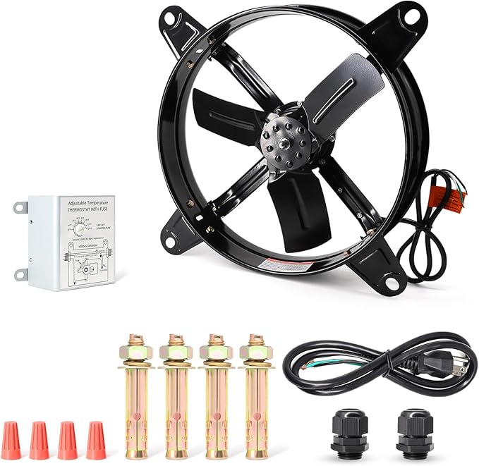 Gable Attic Fan with Thermostat, 14 inch Ventilation Fans for Attic Shed Garage Greenhouse Attic Vent Exhaust Fan 1510 RPM,1240 CFM (14 inch)