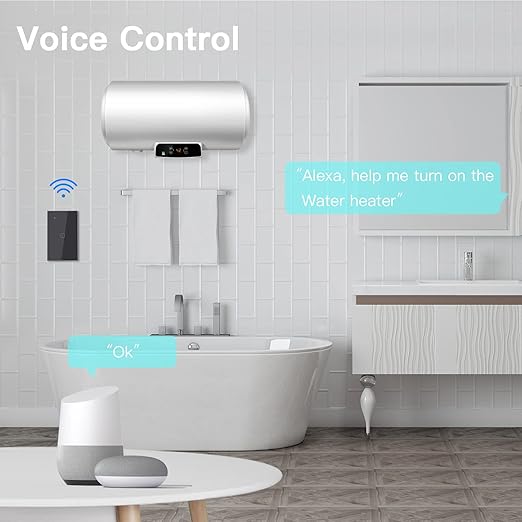 BSEED Smart Water Heater Switch,Work with Amazon Alexa,Google Assistant,WiFi Touch Switch with Smart Life APP Control and Timing Function,20A Black Water Heater Switch Suitable for Bedroom,Bathroom